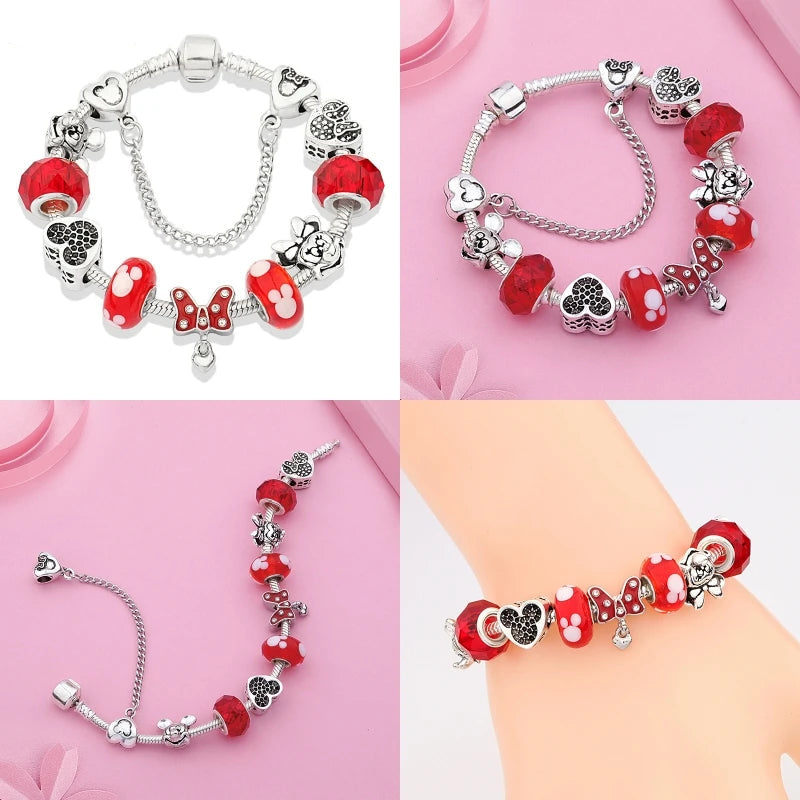 Whimsical Crimson Ribbon Charm Bracelet