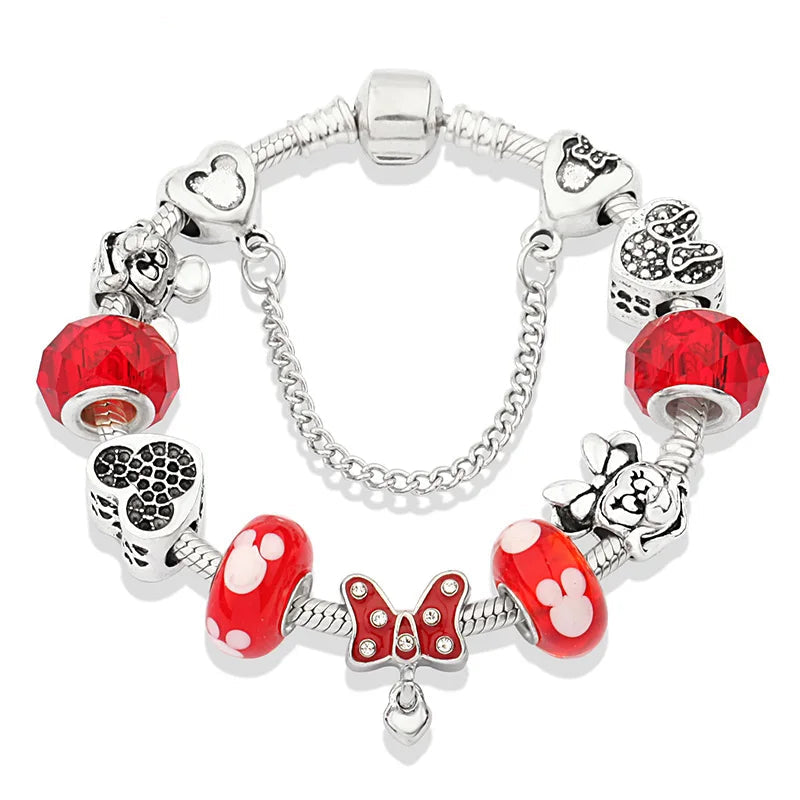 Whimsical Crimson Ribbon Charm Bracelet