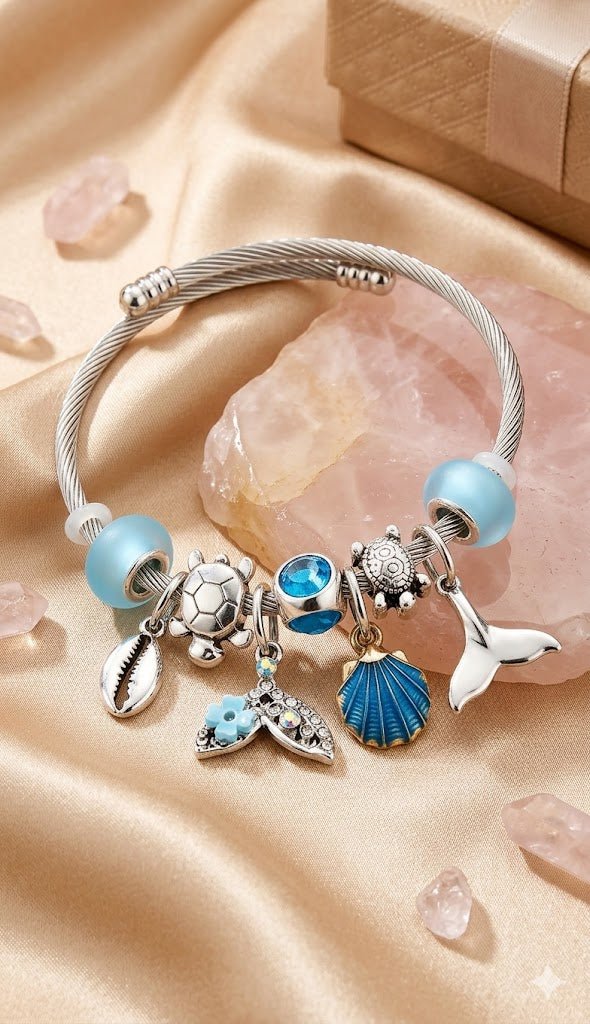Azure Mermaid Ocean Charm Bangle - Liora