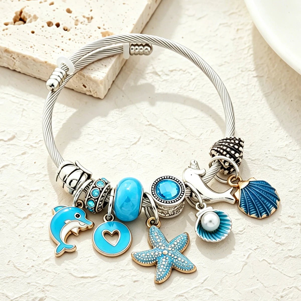 Cerulean Sea Dolphin Charm Bangle - Liora