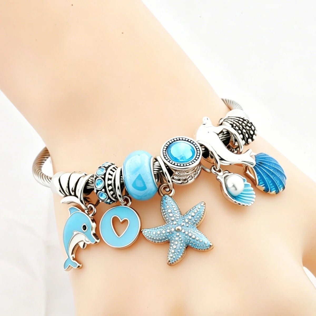 Cerulean Sea Dolphin Charm Bangle - Liora