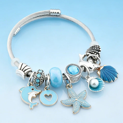 Cerulean Sea Dolphin Charm Bangle - Liora