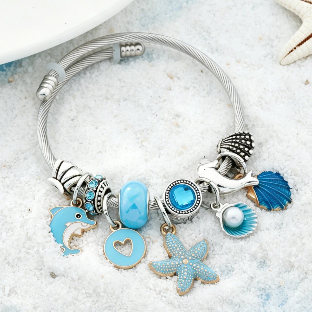 Cerulean Sea Dolphin Charm Bangle - Liora