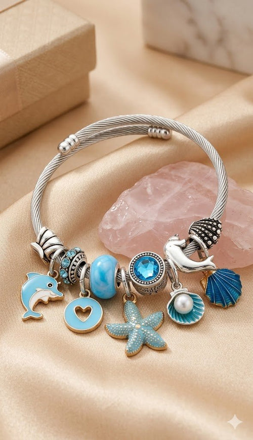 Cerulean Sea Dolphin Charm Bangle - Liora