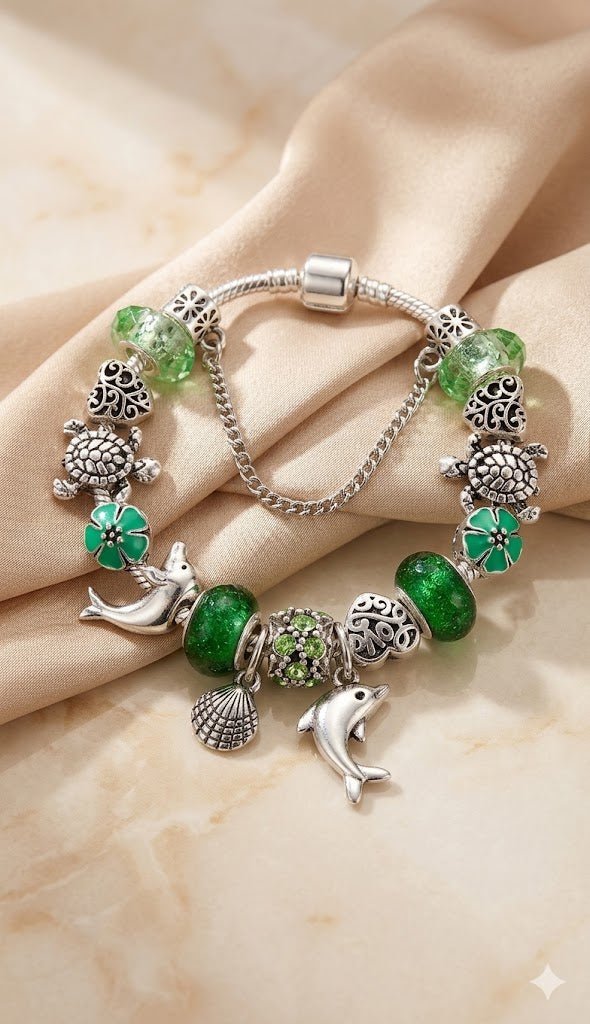 Enchanted Ocean Green Crystal Bangle - Liora