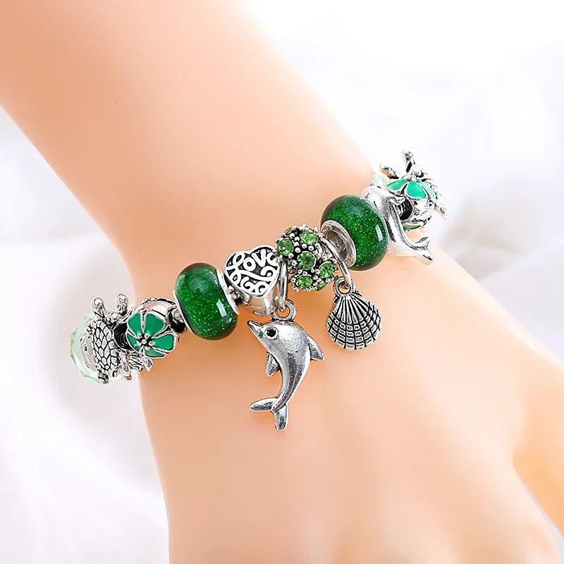Enchanted Ocean Green Crystal Bangle - Liora