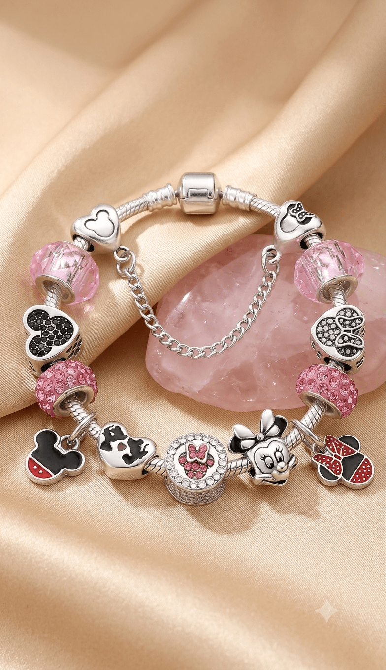 Enchanted Pink Mouse-Motif Charm Bracelet - Liora