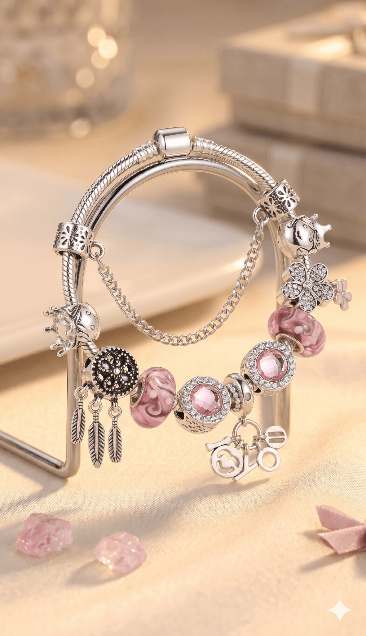 Pink Dreamcatcher Charm Bracelet - Liora