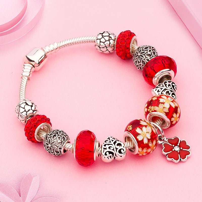 Scarlet Sakura Heart Charm Bracelet - Liora