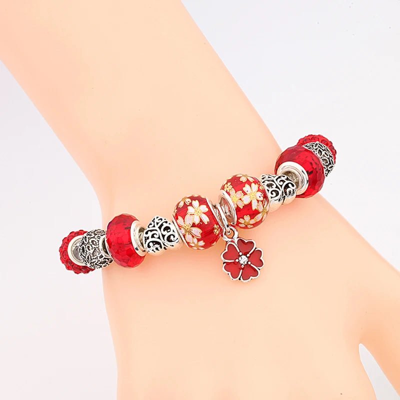 Scarlet Sakura Heart Charm Bracelet - Liora