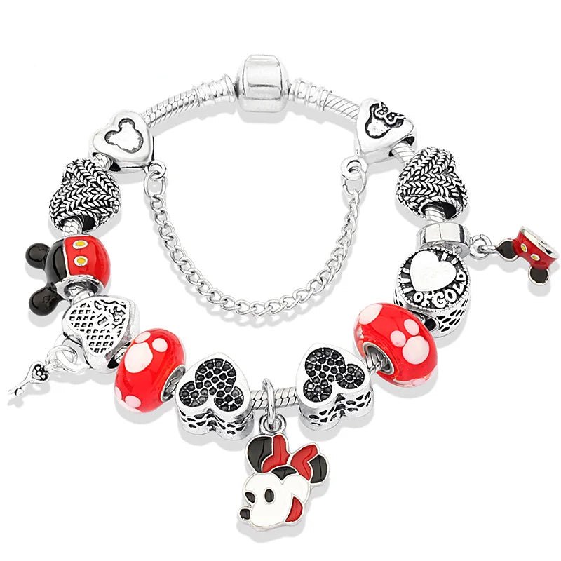 Vibrant Red &amp; Black Pavé Heart &amp; Mouse-Motif Bracelet - Liora