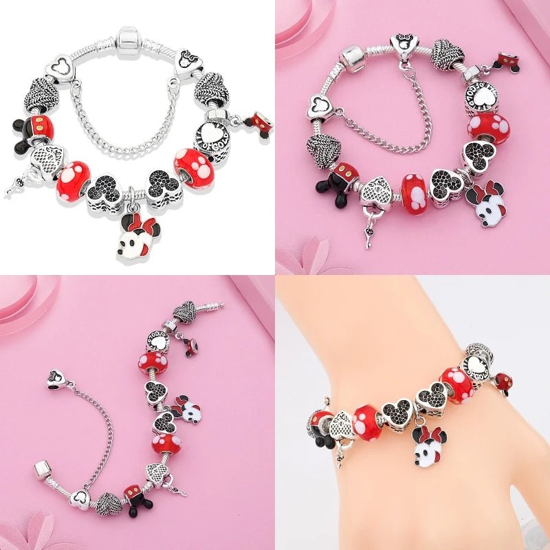 Vibrant Red &amp; Black Pavé Heart &amp; Mouse-Motif Bracelet - Liora