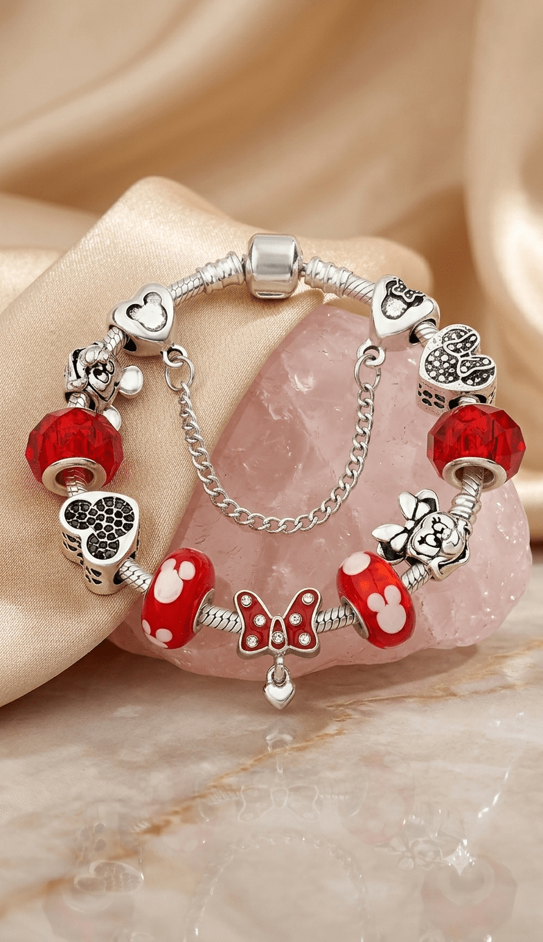 Whimsical Crimson Ribbon Charm Bracelet - Liora