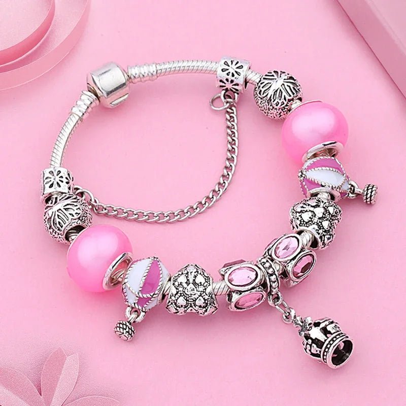 Whimsical Pink Balloon &amp; Crown Bracelet - Liora