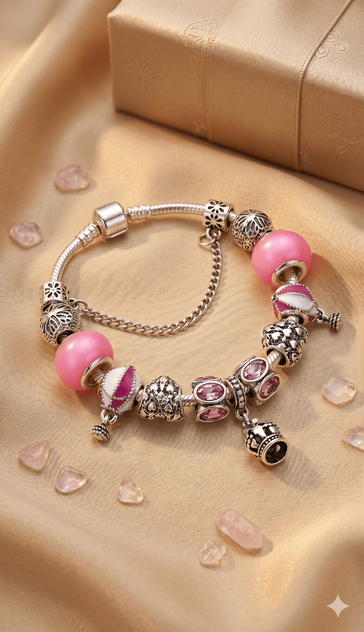 Whimsical Pink Balloon &amp; Crown Bracelet - Liora