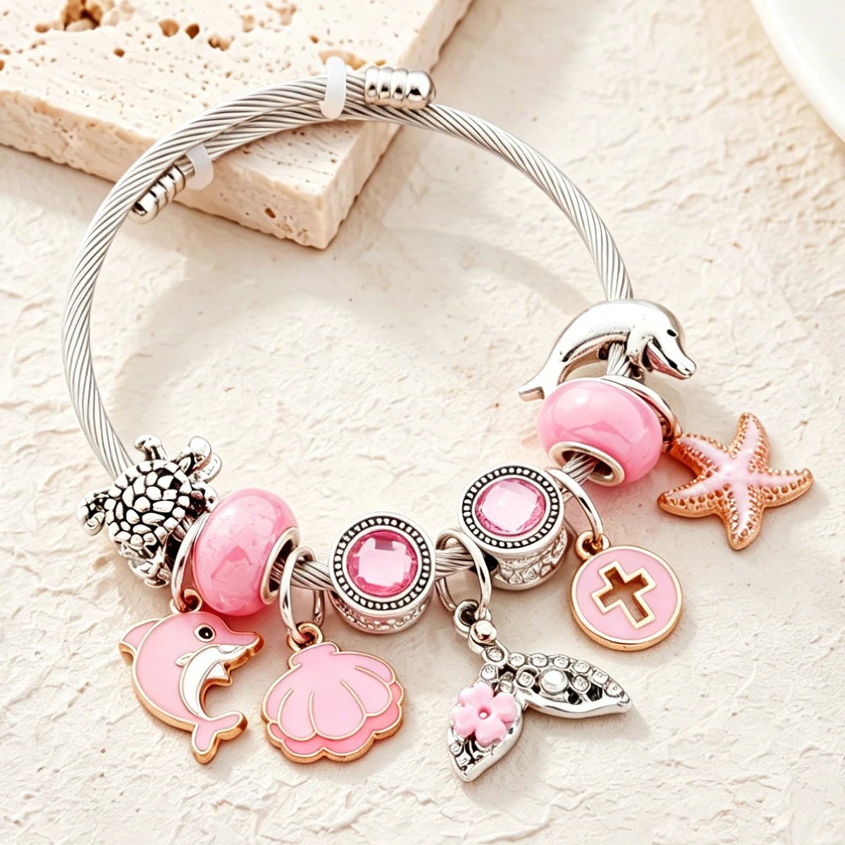 Whimsical Pink Ocean Dreams Charm Bangle - Liora
