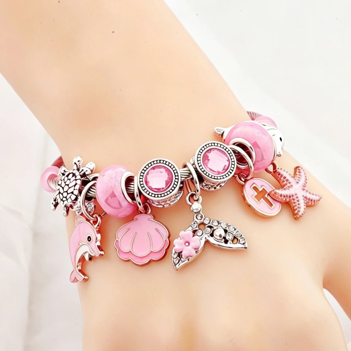 Whimsical Pink Ocean Dreams Charm Bangle - Liora