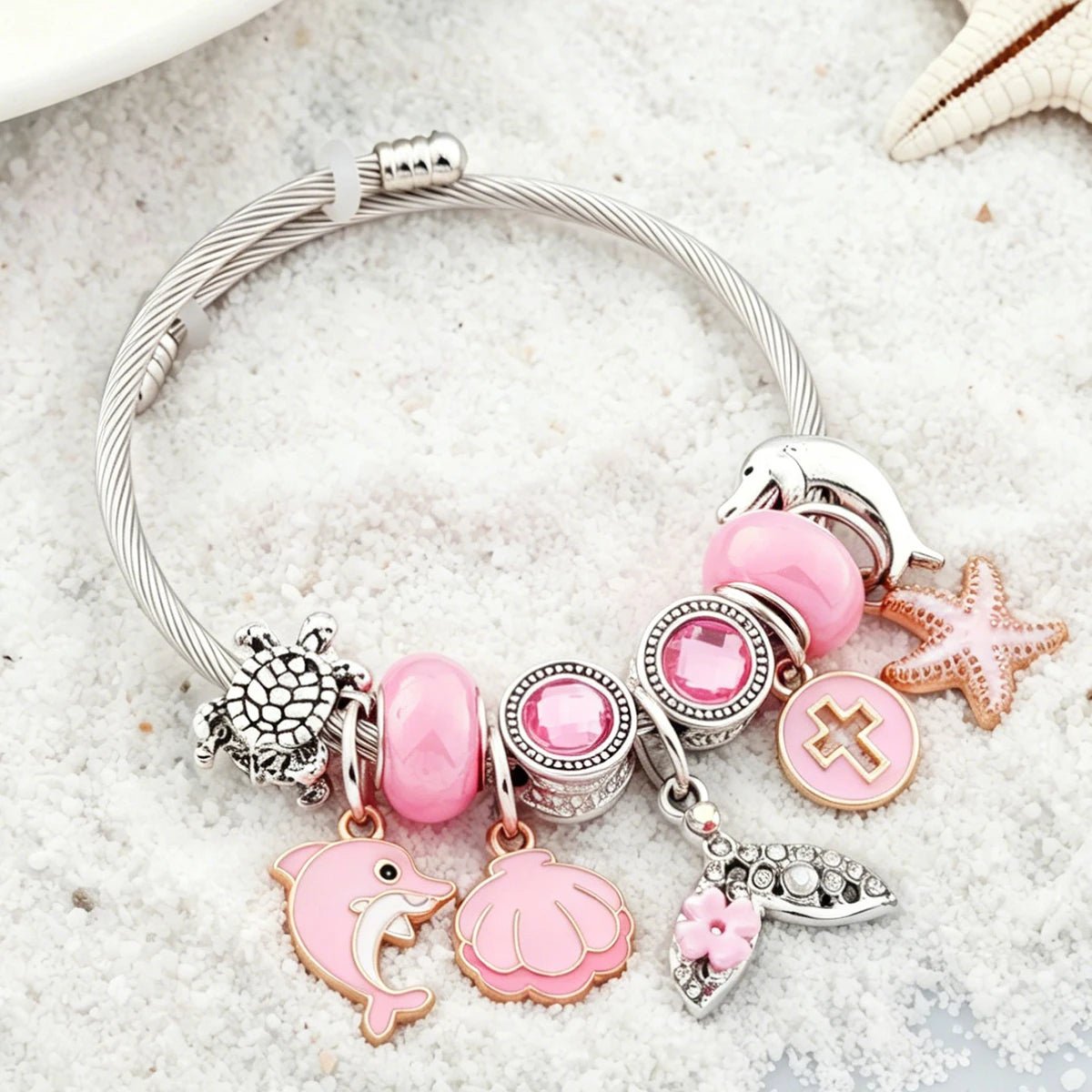 Whimsical Pink Ocean Dreams Charm Bangle - Liora