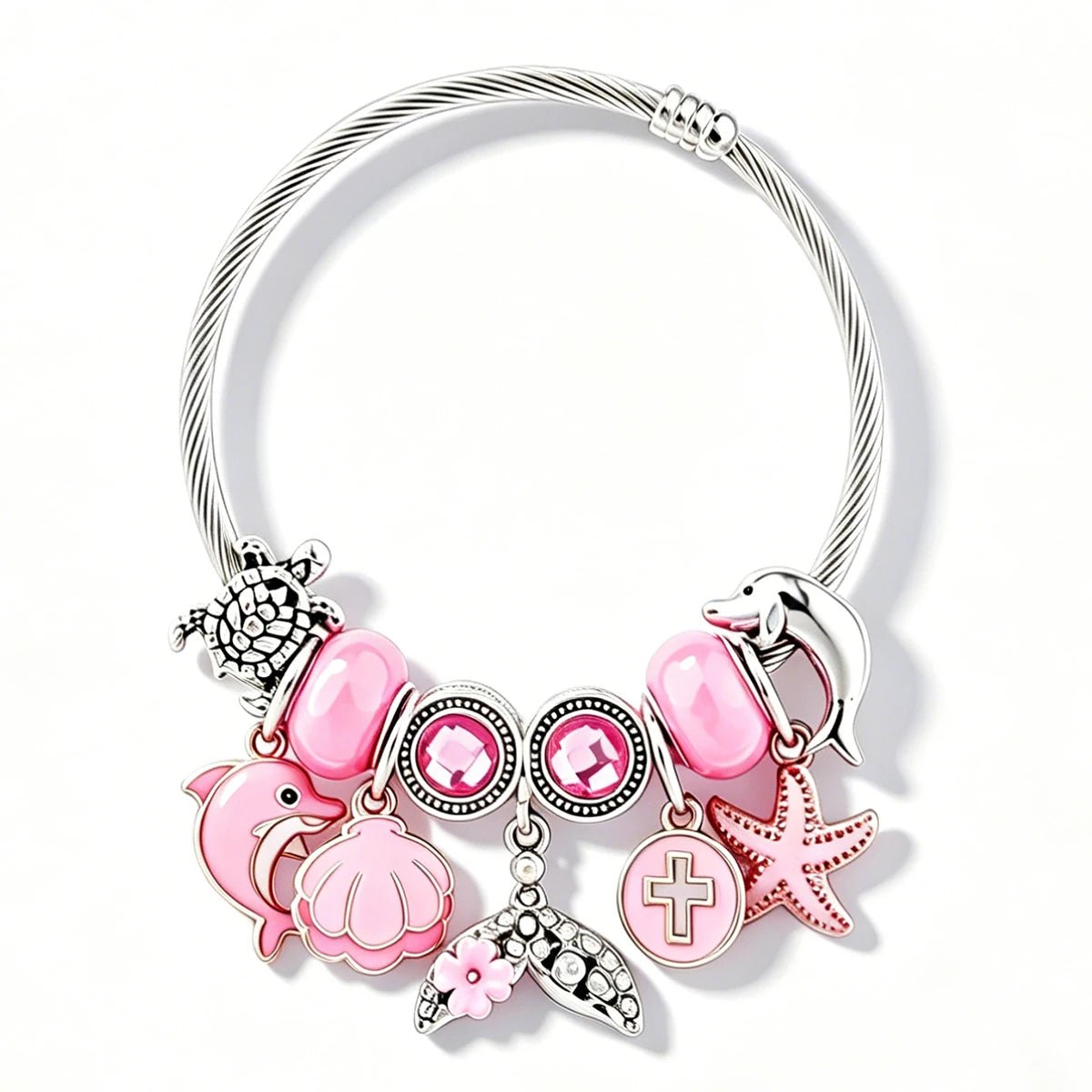 Whimsical Pink Ocean Dreams Charm Bangle - Liora