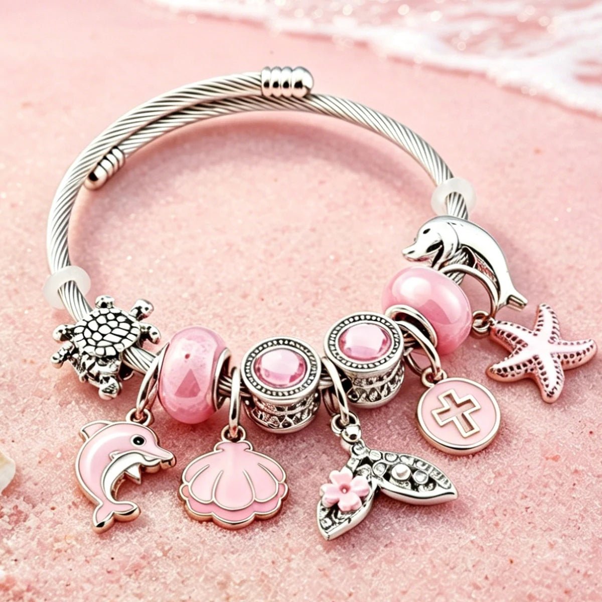Whimsical Pink Ocean Dreams Charm Bangle - Liora